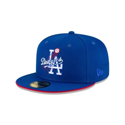 Blue Los Angeles Dodgers Hat - New Era MLB Double Logo 59FIFTY Fitted Caps USA5134978